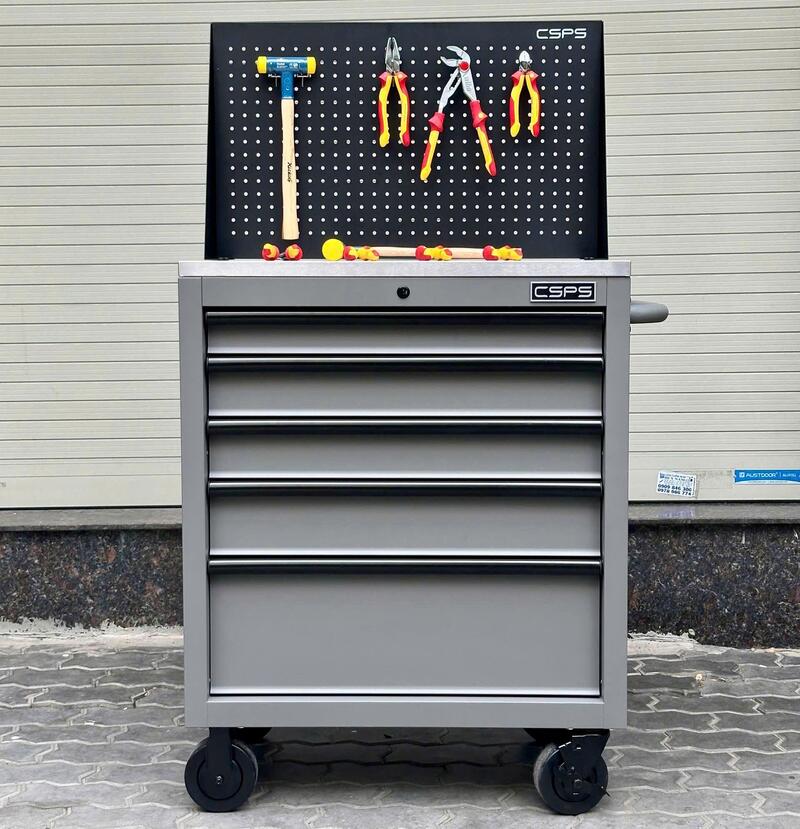 Khám Phá Tủ Dụng Cụ CSPS 76cm 5 Hộc Kéo Mặt Inox Kèm Vách Lưới Màu Xám